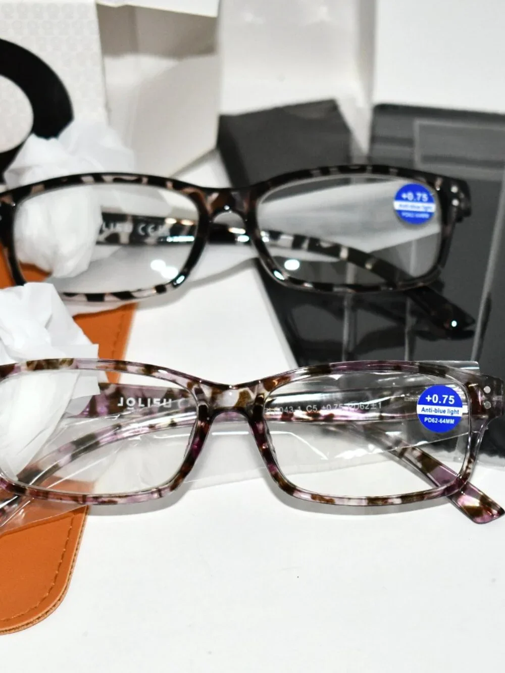 JOLISU Reading Glasses, +0.75, Blue Light Blocking Readers, 5 Pack, Mix Color, N